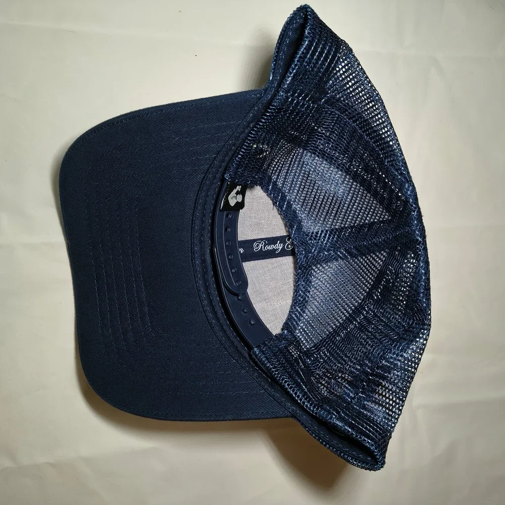 Rowdy Gentleman Reagan Bush 84 Trucker Hat Navy Blue Snapback Mesh Cap Vtg Style